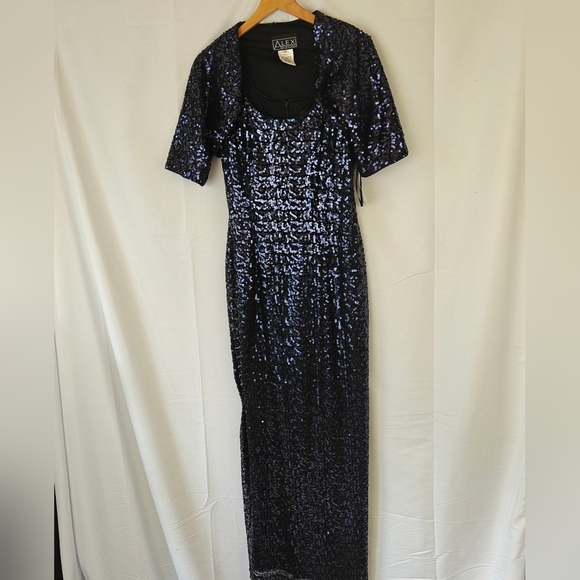 Alex Evenings NWT 2 Piece Garment Maxi Dress Black Navy Sequin Size 10 Women's - Picture 14 of 14